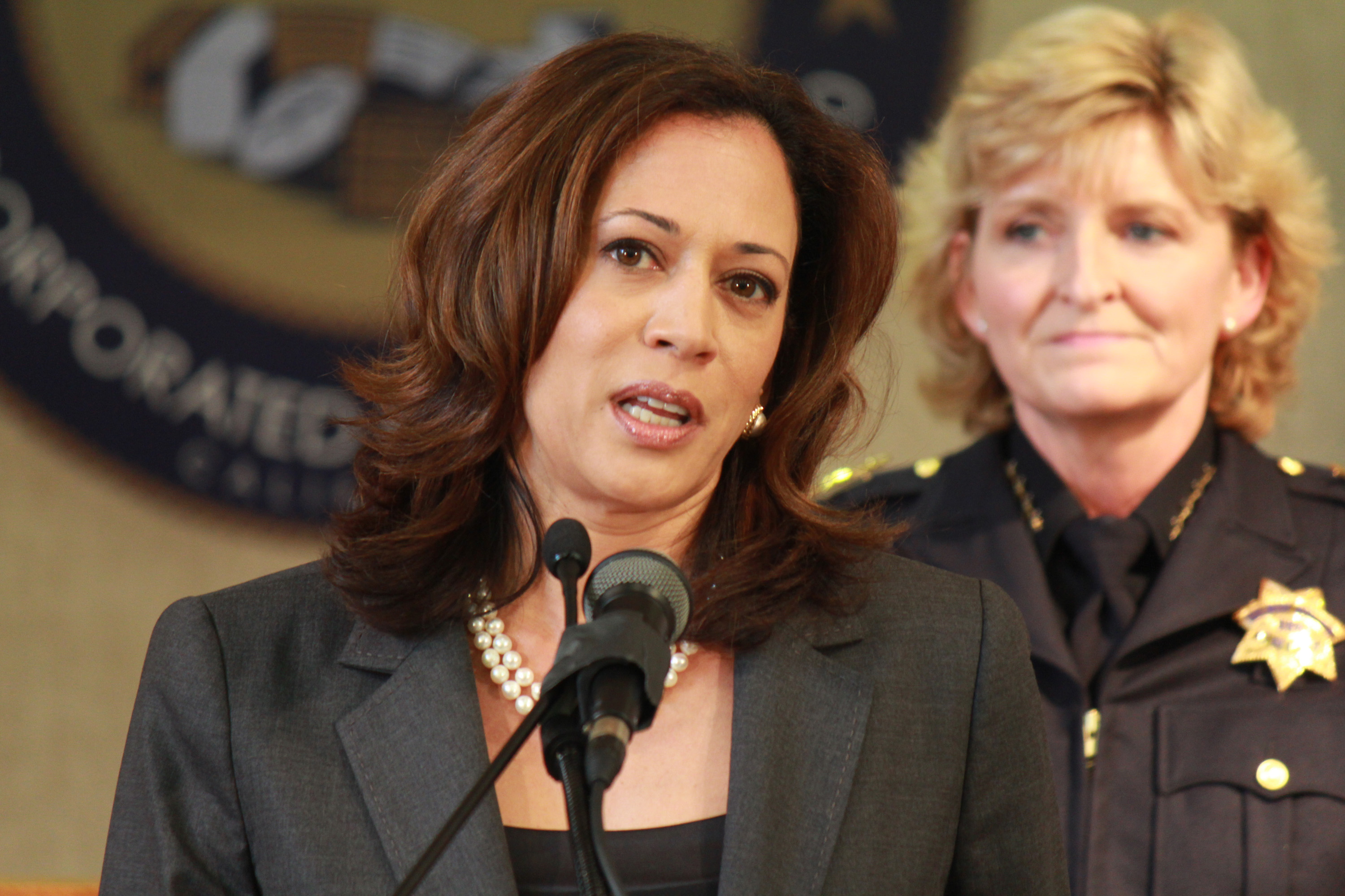 Senator Kamala Harris, touted as a Democratic Party leader on issues of immigration and race.