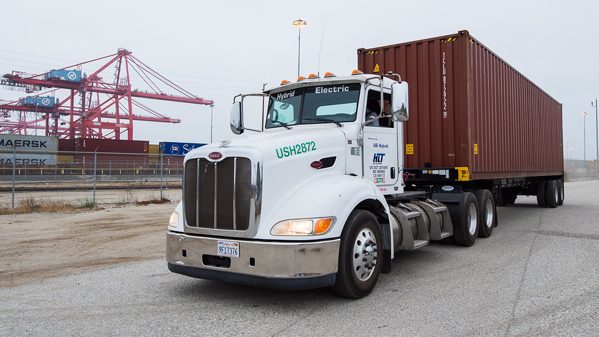 Hybrid electric truck at California port