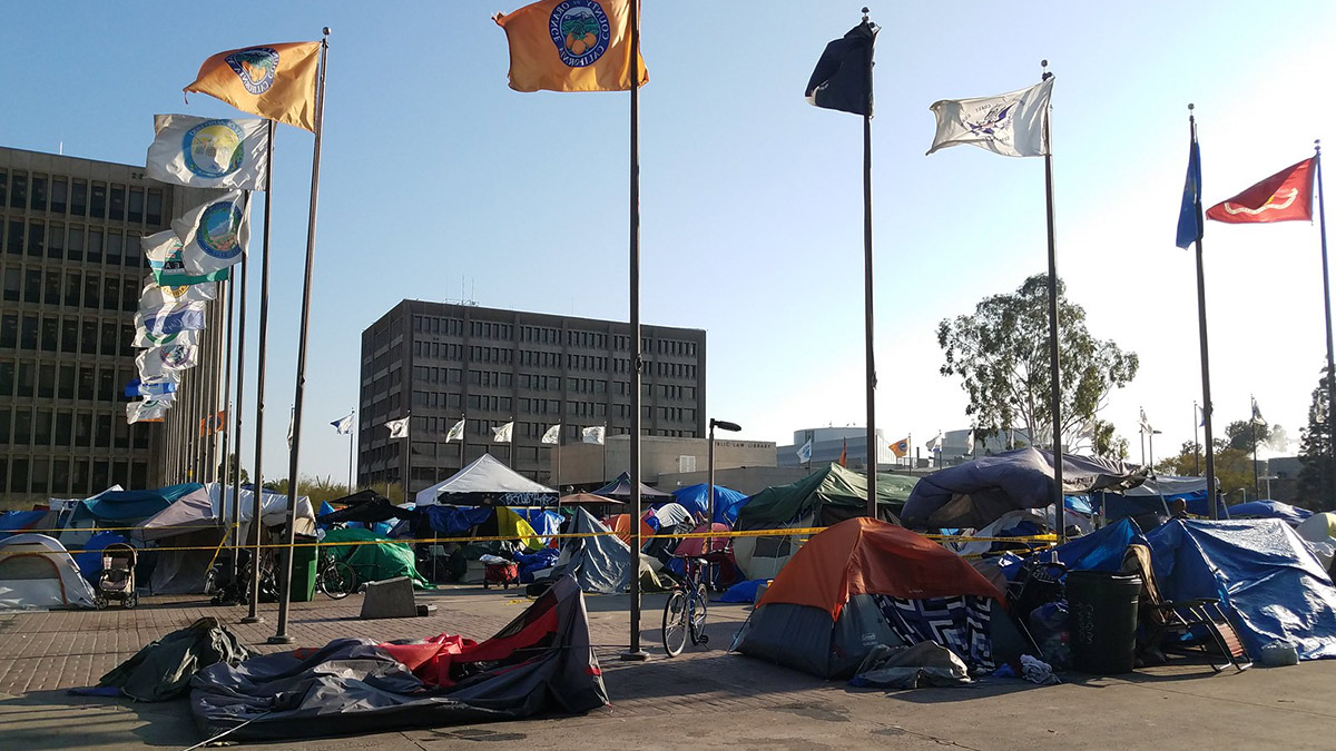 Homeless encampment in Orange County, California