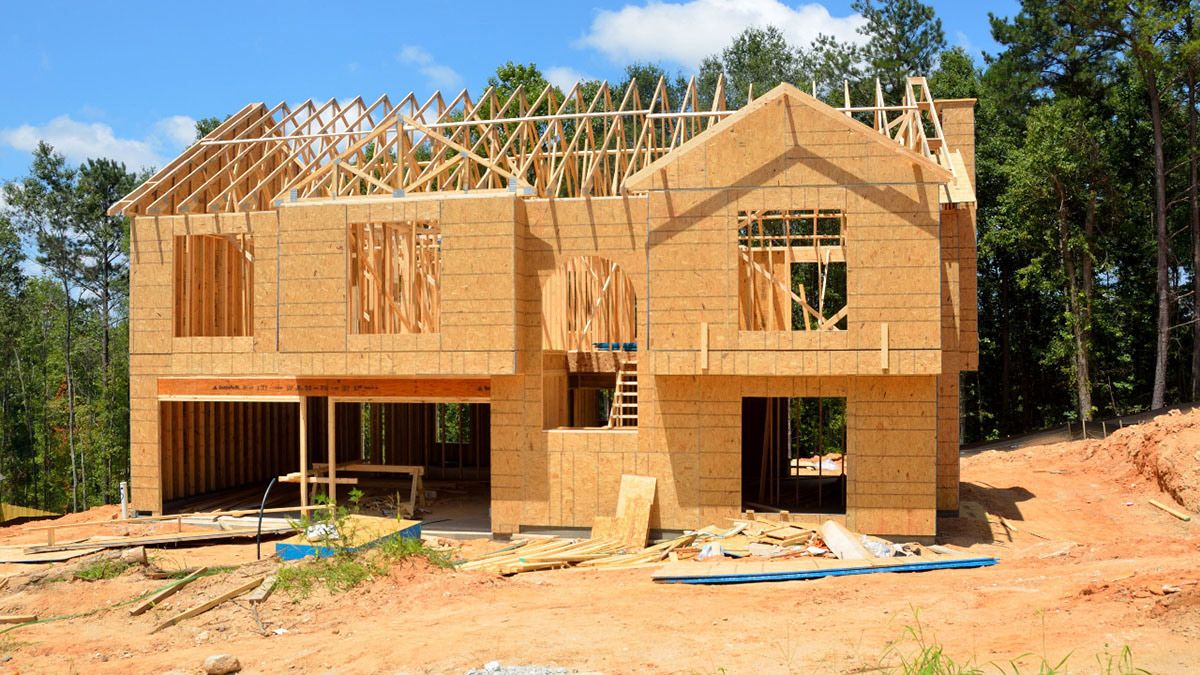 New home construction in suburban area