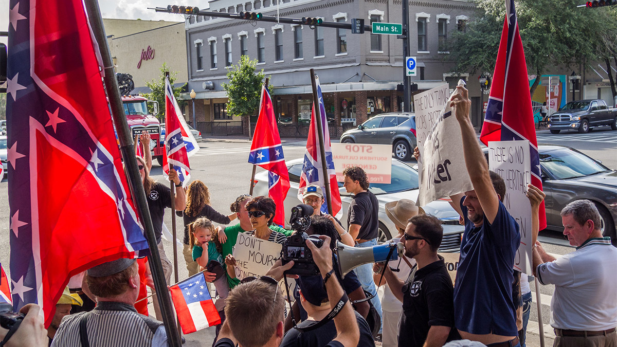 Protest in Gainesville, Florida - with Confederate flags