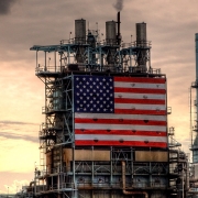 The American flag flies at a refinery in Carson, California