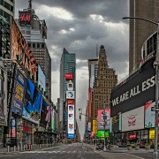 Empty retail stores at Times Square during COVID lockdown