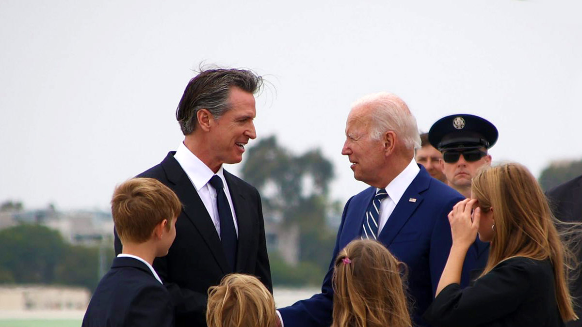 California Governor Gavin newsom greets President Biden upon his arrival.
