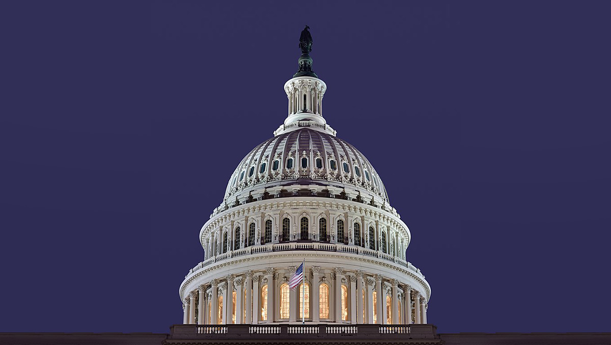 The U.S. Capitol Building dome at night