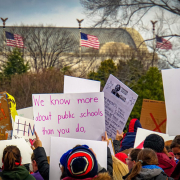 Parents protesting at a school