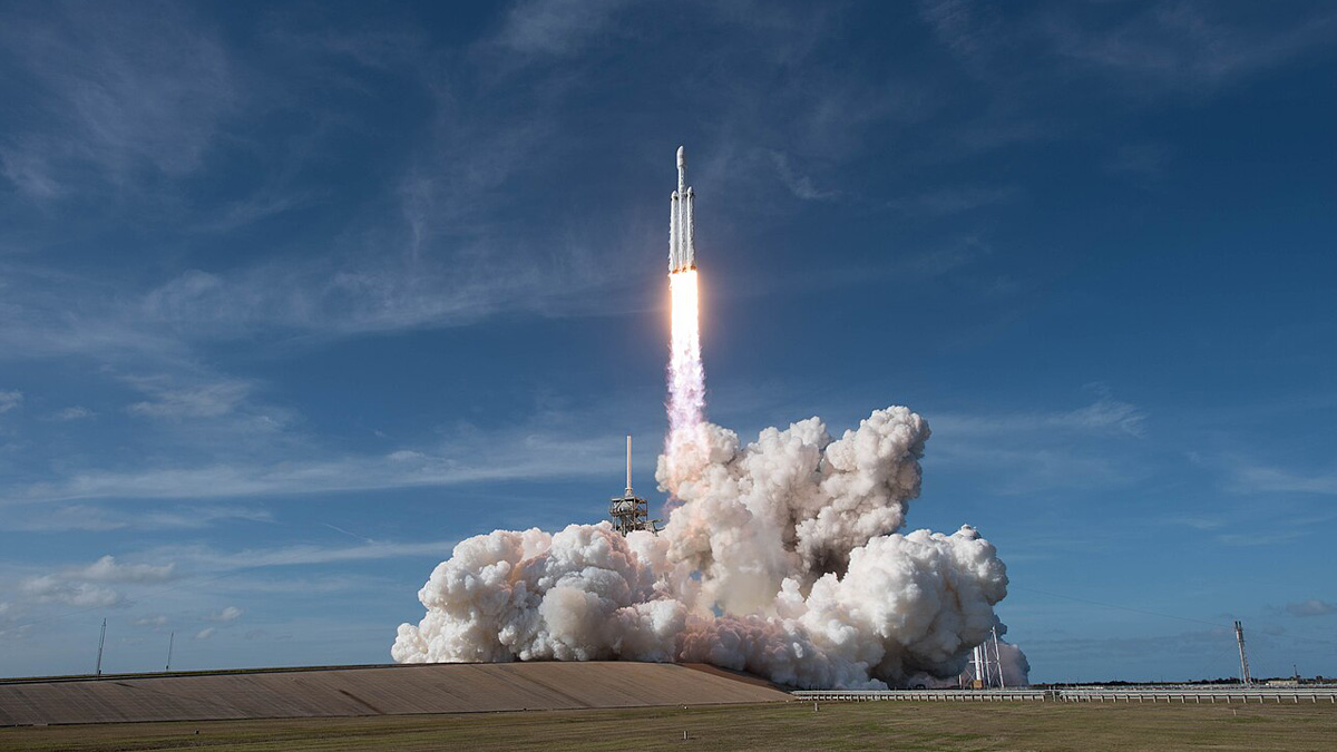 The first launch of the SpaceX Falcon Heavy Rocket on January 6, 2018 from Kennedy Space Center.