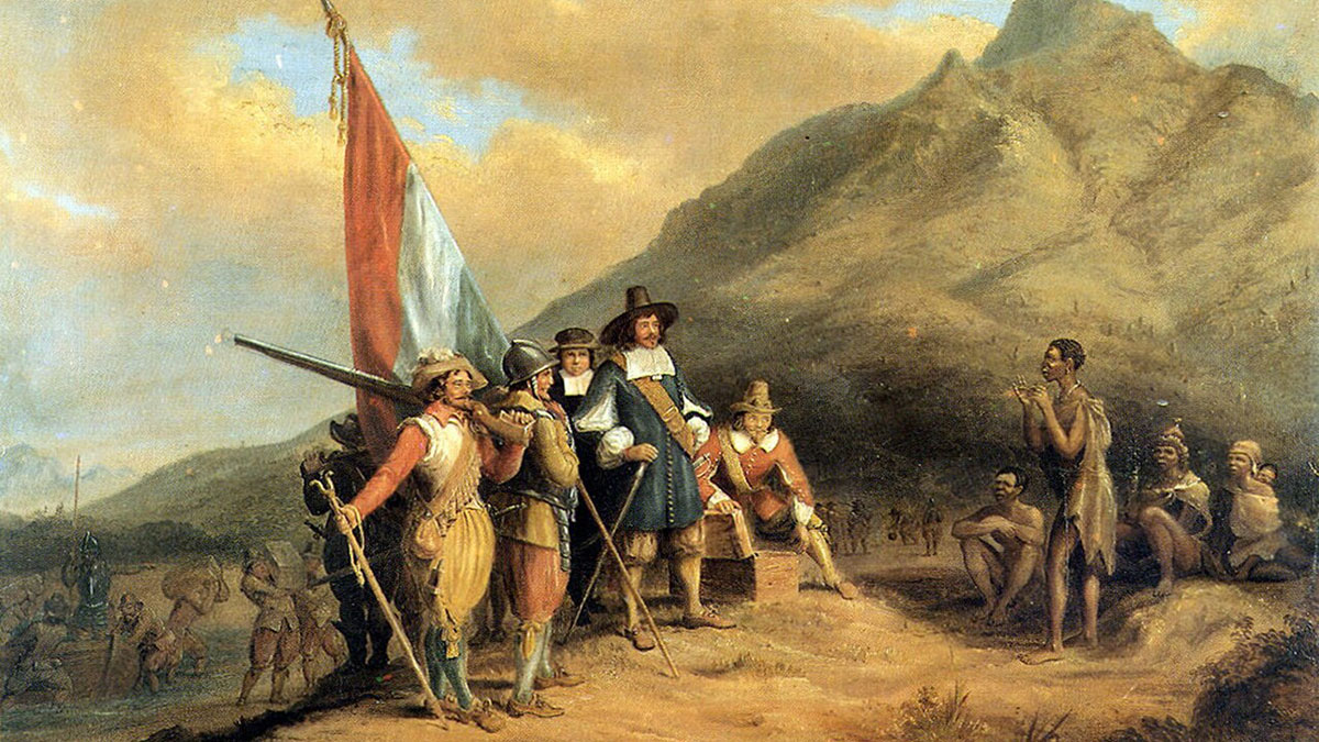 Landing of Van Riebeeck at the Cape of Good Hope in 1652, painting by Charles Bell.