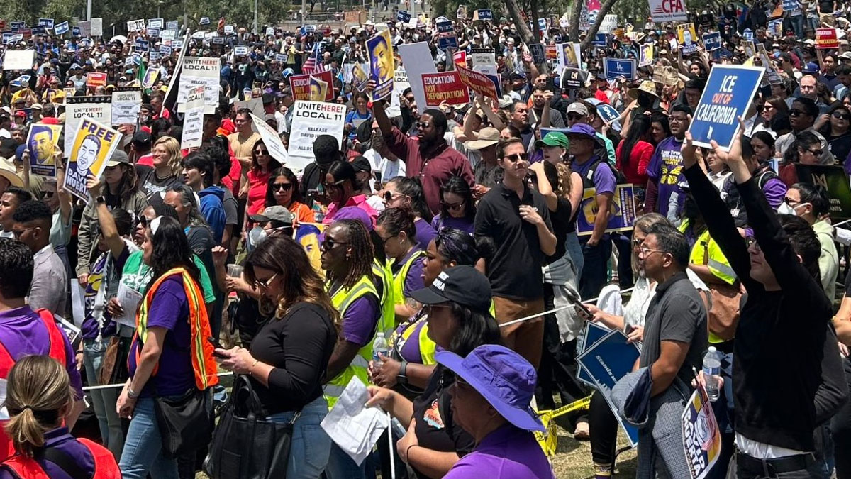 Protest to free David Huerta, the president of the Service Employees International Union California. Los Angeles, Jun 2025.