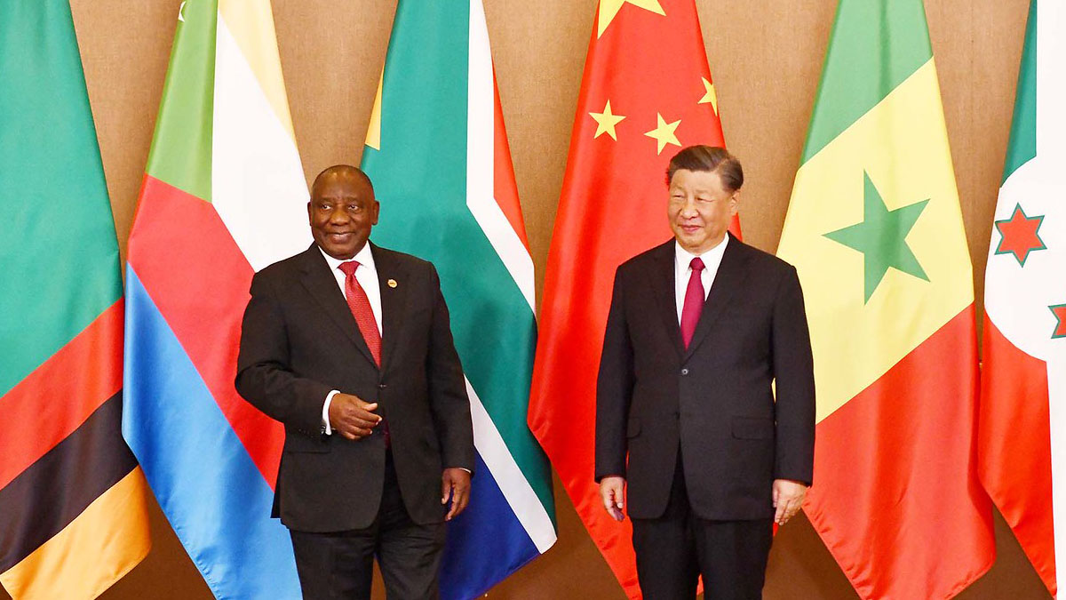 China hopes to replace America as the global rule-maker, particularly in Africa. In this photo: Cyril Pamaphosa meets with Xi Jingping.