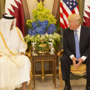 President Donald Trump meets with the Emir of Qatar during their bilateral meeting, Sunday, May 21, 2017, at the Ritz-Carlton Hotel in Riyadh, Saudi Arabia. (Official White House Photo by Shealah Craighead)