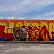 bastrop-texas Mural on a brick wall in Bastrop's commercial district.