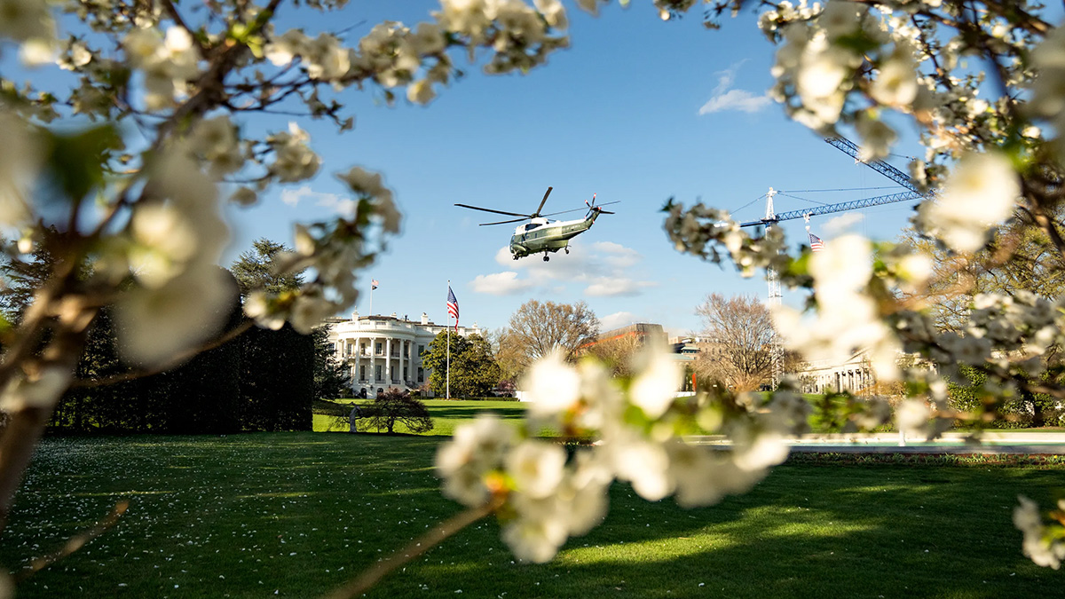 Marine One arrives at the White House spring 2026.