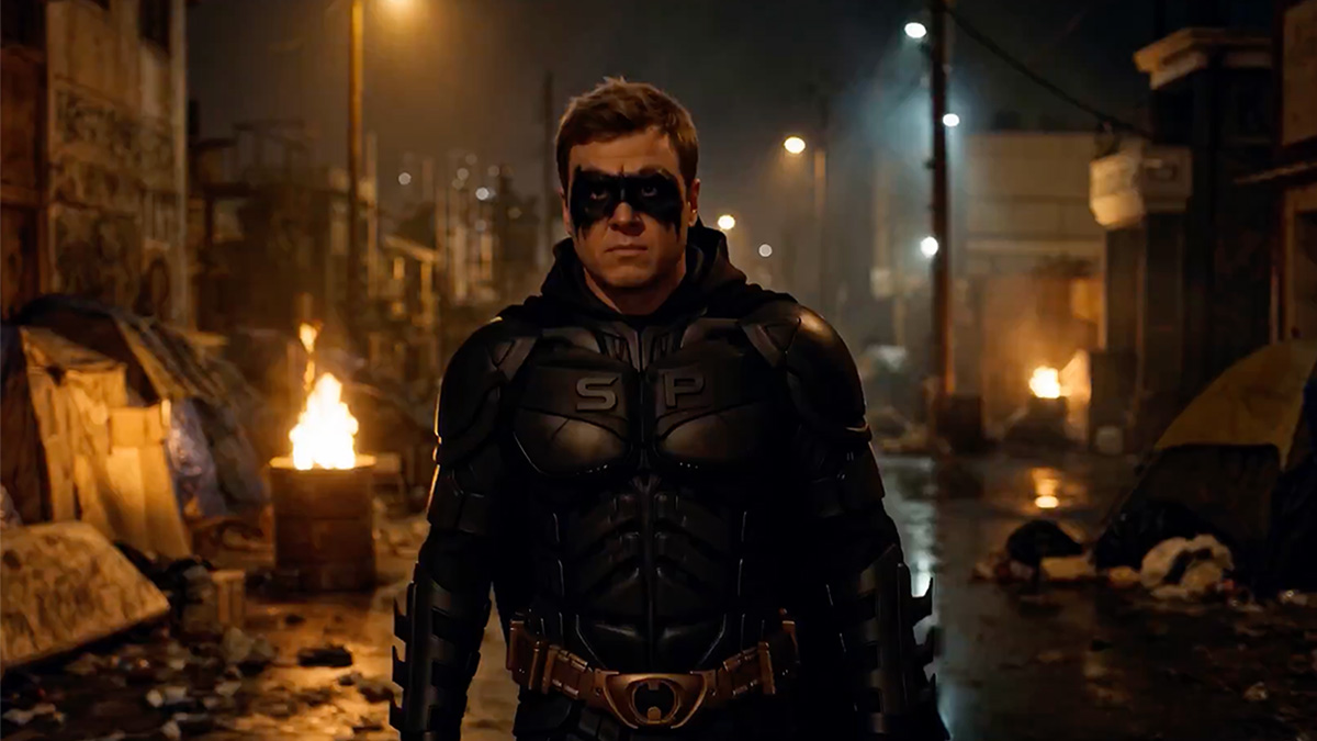 Spencer Pratt's mayoral campaign depicting him as a Batman-like figure repairing LA's problems.