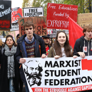 Students protesting against market capitalism