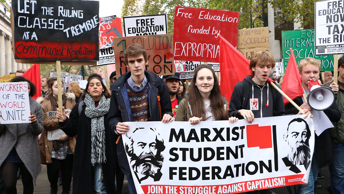 Students protesting against market capitalism